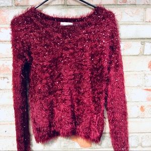 Vtg. 90's Gianni Bini Burgundy Feathery, Sequin Sweater Sz Sm